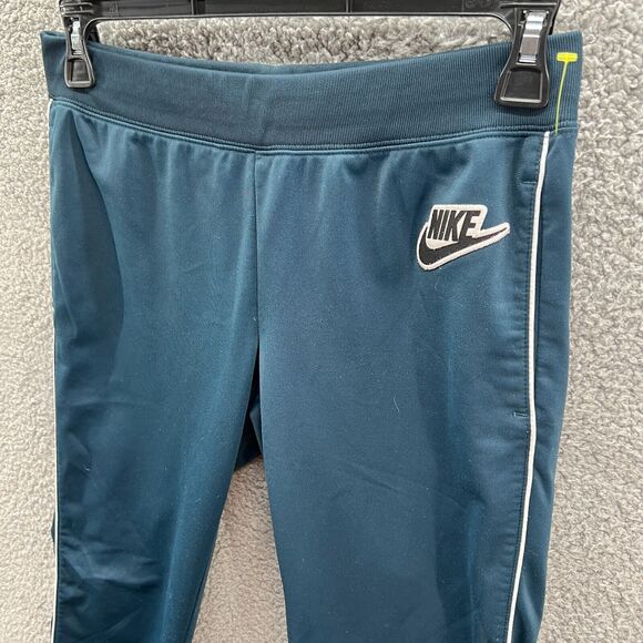 Nike Womens Athletic Workout Pants Blue Logo White Stripe Drawstring M Medium - Picture 2 of 16